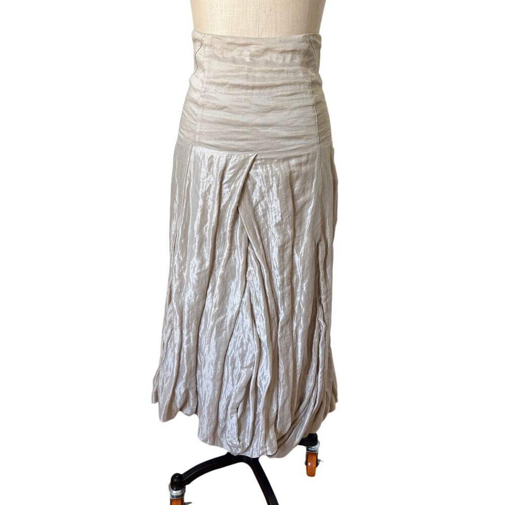 Ivan Grundahl Copenhagen Crinkle Bubble Skirt Midi Metallic Ivory Size 36 US 4